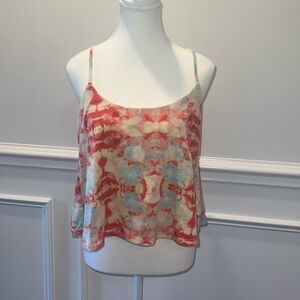 Liberty Love Pink Blue and Yellow Tie Dye Flowy Fit Cropped Tank Top Size Medium